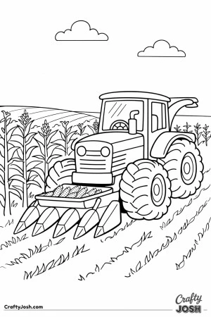 Tractor harvesting corn