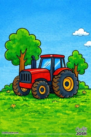 Tractor near trees on hill