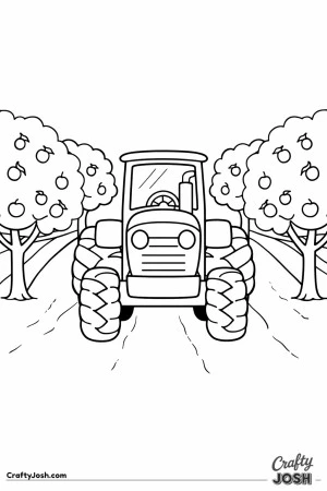 Tractor orchard coloring page