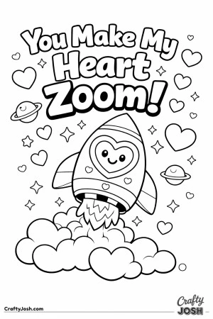 Blast off into Valentine’s Day fun with this adorable “You Make My Heart Zoom!” rocket coloring page! Featuring a cute heart-window rocket and ..