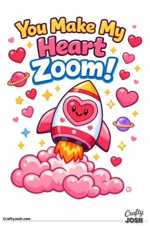 Blast off into Valentine’s Day fun with this adorable “You Make My Heart Zoom!” rocket coloring page! Featuring a cute heart-window rocket and ..