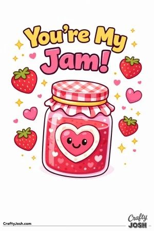 Spread the love this Valentine’s Day with this adorable “You’re My Jam!” coloring page! Featuring a cute smiling jam jar and heart-shaped ..