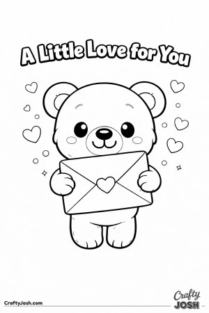 A small baby-style teddy bear with an oversized head holds a heart-shaped envelope while tiny hearts float around and the phrase “A Little Love for ..