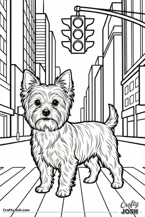 Yorkshire terrier at city crosswalk