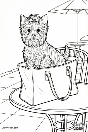Yorkshire terrier in handbag cafe