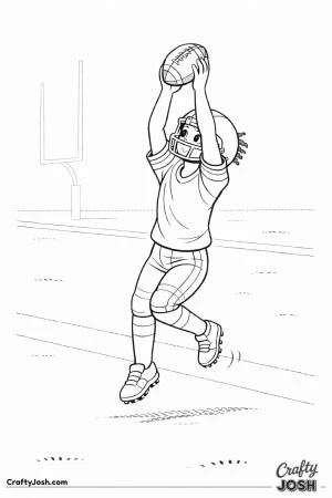 A young football player secures the catch and turns her shoulders upfield, eyes shifting forward as she prepares to run