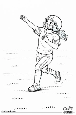 A young quarterback finishes a smooth throwing motion, her arm extended as she looks calmly in the direction of the completed pass
