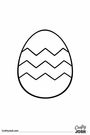 A large egg with three zigzag stripes is shown in simple black-and-white outline