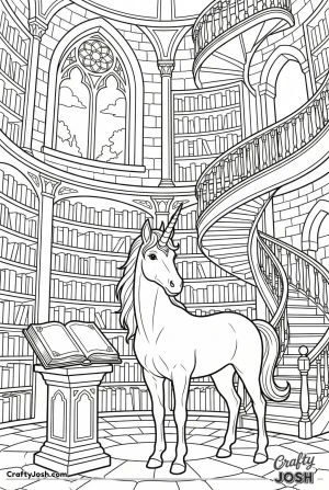 Ancient magic library unicorn