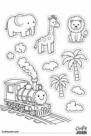 Animal safari steam train cut out sheet