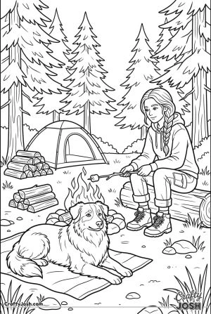 Australian shepherd campsite campfire scene