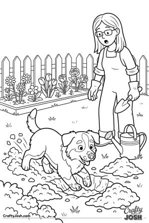 Australian shepherd digging garden hole