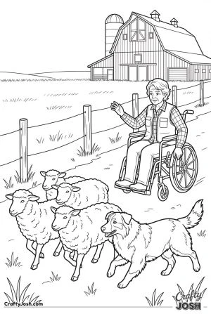 Australian shepherd herding sheep with farmer