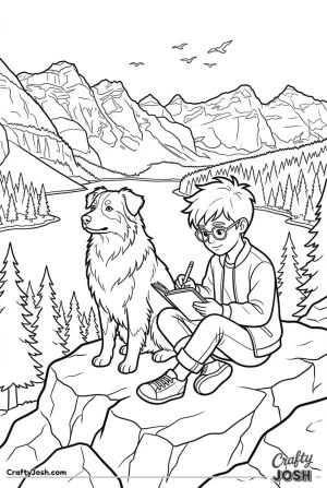 Australian shepherd lake mountain view