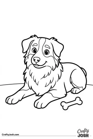 Australian shepherd lying down with chew toy