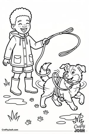 Australian shepherd puppy tangled in leash