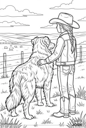 Australian shepherd ranch helper overlooking pasture