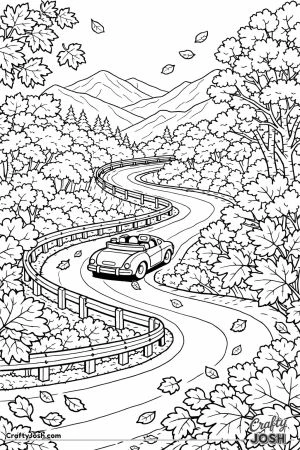 Autumn mountain road fall foliage