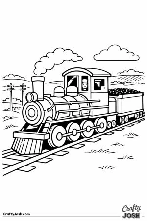 Camelback steam locomotive traveling through countryside