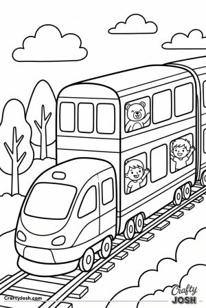 Cartoon double decker passenger train