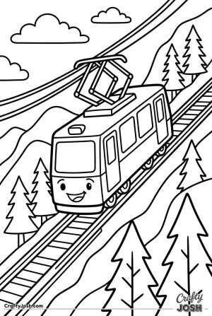 Cartoon mountain cable train