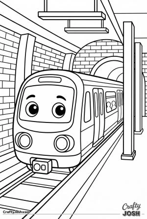 Cartoon subway train at station