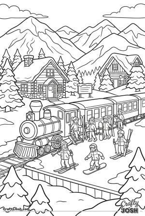 Cartoon train at ski resort