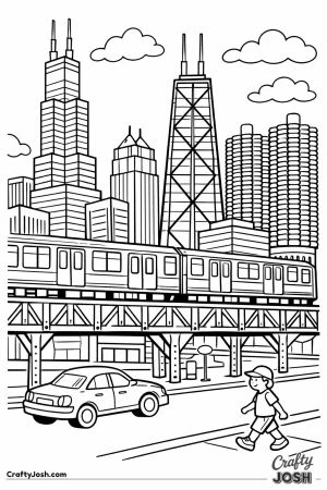 Chicago skyline elevated train