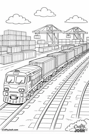 Container train in busy rail yard