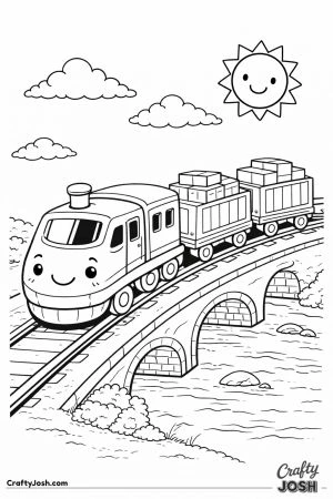 Cute freight train crossing small bridge