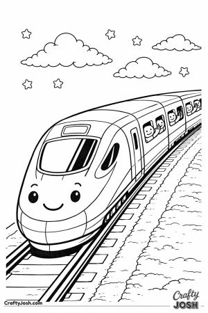 Cute high speed train with smiling passengers