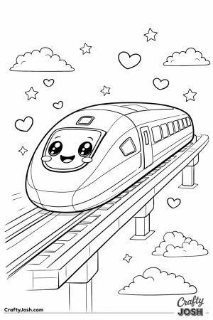 Cute kawaii maglev train with hearts