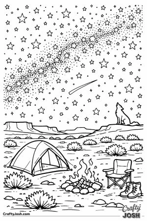 Desert camping starry sky coyote