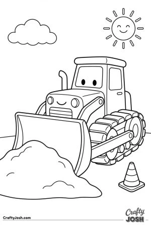 Easy bulldozer building dirt hill coloring page