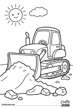 Easy bulldozer building dirt ramp coloring page