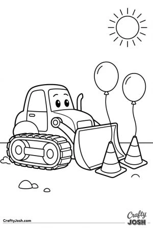 Easy bulldozer pushing balloons and cones