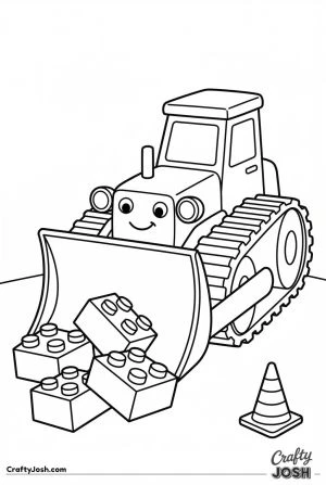 Easy bulldozer pushing building bricks