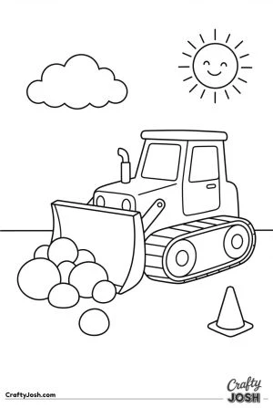 Easy bulldozer pushing round rocks coloring page
