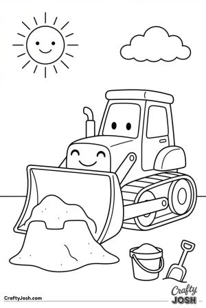 Easy bulldozer pushing sandcastle mound