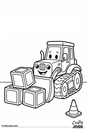 Easy bulldozer pushing toy blocks coloring page