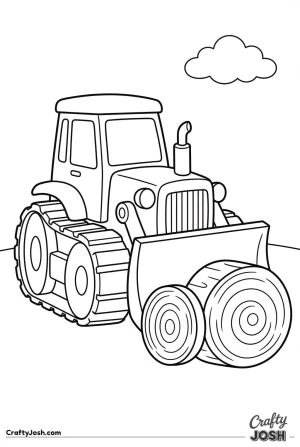 Easy bulldozer pushing tree stumps coloring page
