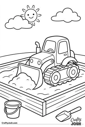 Easy bulldozer sandbox coloring page