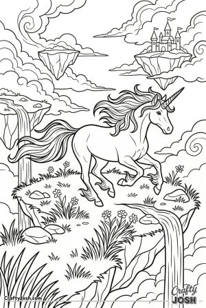 Floating sky islands unicorn