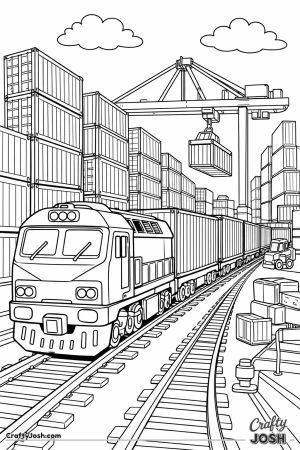 Freight train in container yard