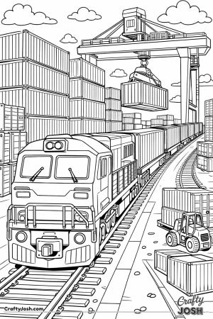 Freight train in large container yard