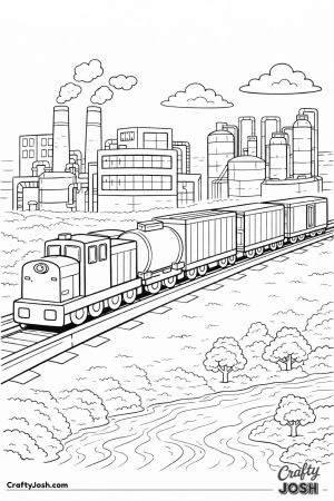 Freight train passing factories