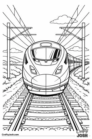 Front view modern bullet train on open track