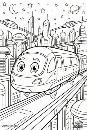 Futuristic cartoon hover train