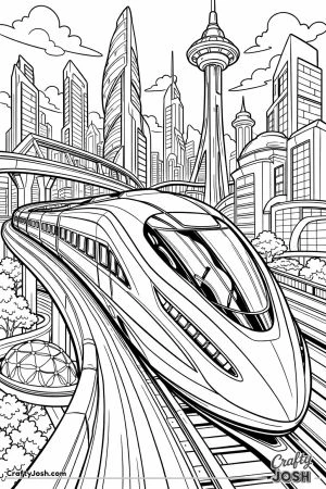 Futuristic high speed train in futuristic city
