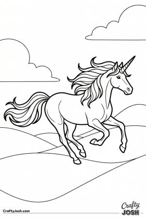 Galloping unicorn rolling hills